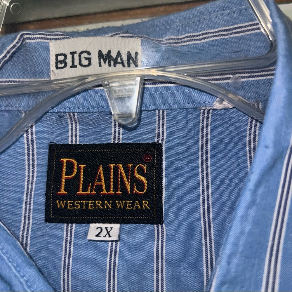 Plains Western Wear Blue Striped Men's Shirt size XXL Big man pearl snaps